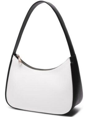 Women's Black White Zipper Tote Handbag Mini Shoulder Imported Clutch Purses